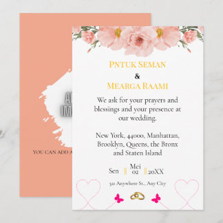 Elegant Blush Floral Wedding Invitation with Gold Kaart