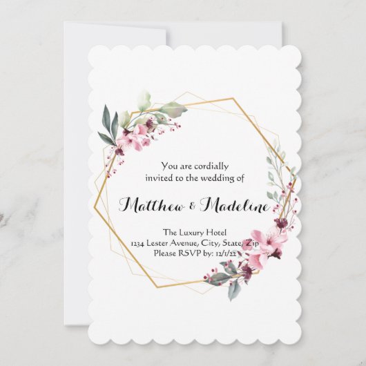 Elegant Blush Floral Wedding Invitations Kaart (Voorkant)