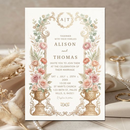 Elegant Blush Floral Wedding  Kaart
