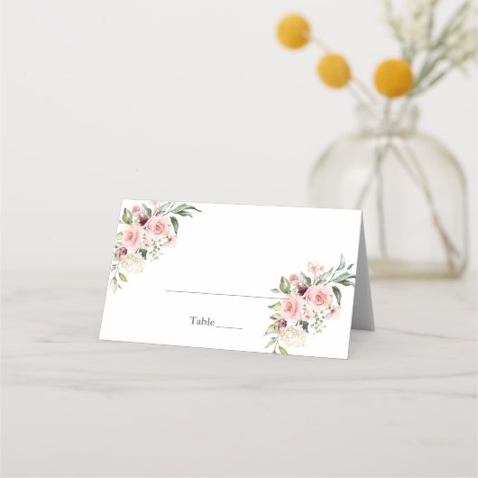 Elegant Blush Floral Wedding Place Cards Plaatskaartje (Voorkant)