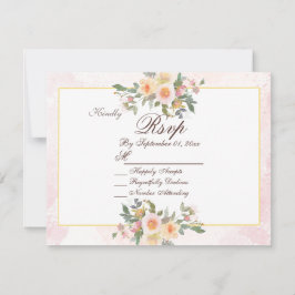Elegant Blush Floral Wedding RSVP Card Kaart