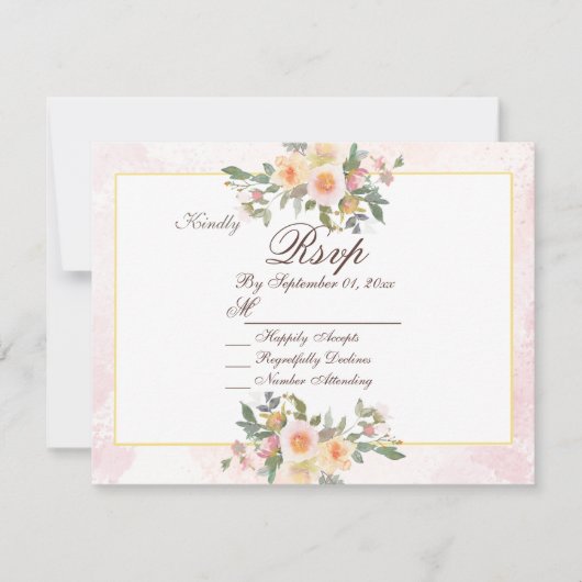 Elegant Blush Floral Wedding RSVP Card Kaart (Voorkant)
