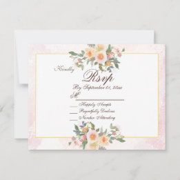 Elegant Blush Floral Wedding RSVP Card Kaart