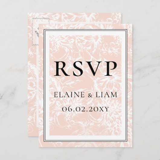 Elegant Blush Floral Wedding rsvp Uitnodiging Briefkaart (Voorkant / Achterkant)
