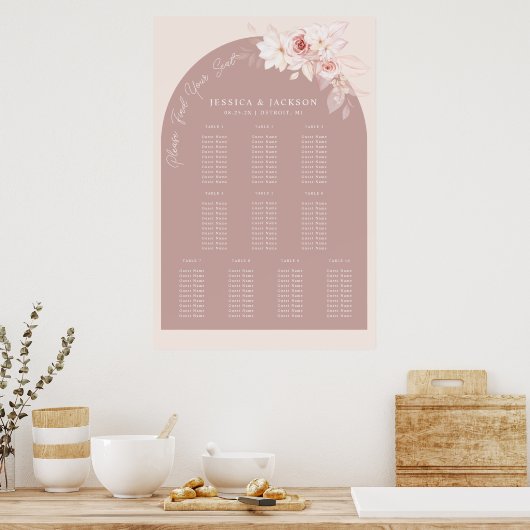 Elegant Blush Floral Wedding Seating Chart Poster (Keuken)
