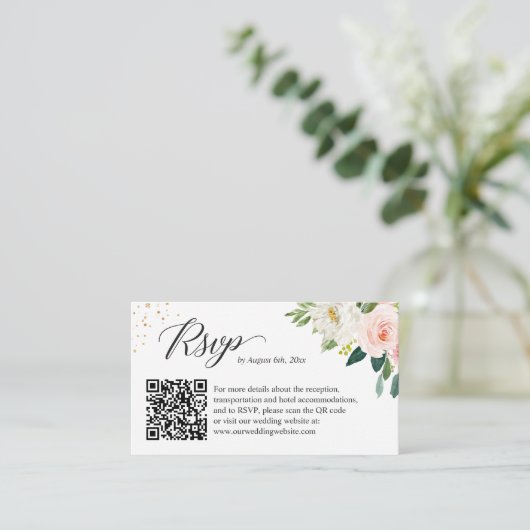 Elegant Blush Floral Wedding Website RSVP QR Code Informatiekaartje (Staand voorkant)