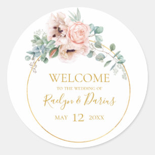 Elegant Blush Floral   Welkom bruiloft Ronde Sticker