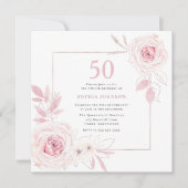 Elegant Blush Floral Wreath Lijst 50th Birthday Kaart (Voorkant)
