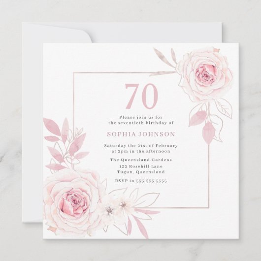 Elegant Blush Floral Wreath Lijst 70th Birthday Kaart (Voorkant)