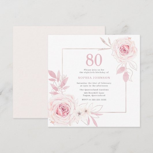 Elegant Blush Floral Wreath Lijst 80th Birthday Kaart (Voorkant / Achterkant)