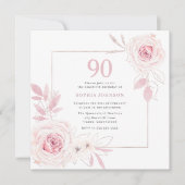 Elegant Blush Floral Wreath Lijst 90th Birthday Kaart (Voorkant)