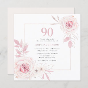 Elegant Blush Floral Wreath Lijst 90th Birthday Kaart