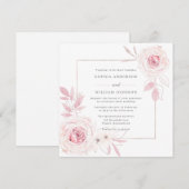 Elegant Blush Floral Wreats met Lijst Wedding Kaart (Voorkant / Achterkant)