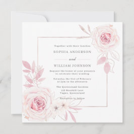 Elegant Blush Floral Wreats met Lijst Wedding Kaart