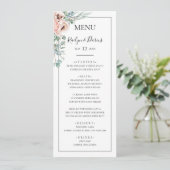 Elegant Blush Floral | Zwarte Lijst Weddenrennen Menu (Staand voorkant)