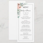 Elegant Blush Floral | Zwarte Lijst Weddenrennen Menu (Voorkant / Achterkant)