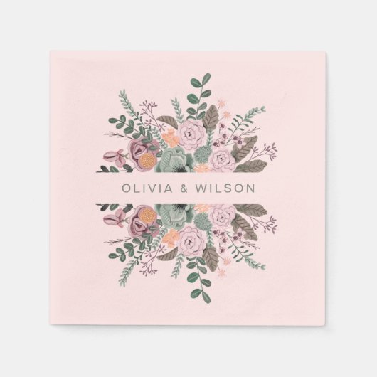 Elegant blush florale greenery bruiloft servetten (Voorkant)