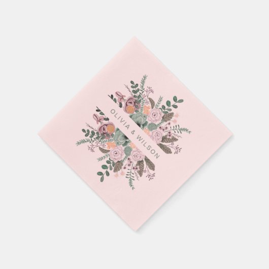 Elegant blush florale greenery bruiloft servetten (Hoek)