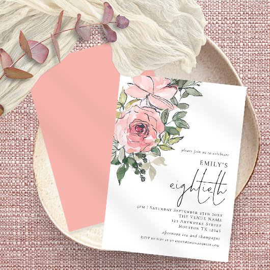 Elegant Blush Florals Achttiende verjaardag Kaart