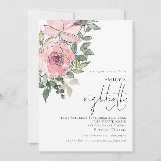 Elegant Blush Florals Achttiende verjaardag Kaart (Voorkant)