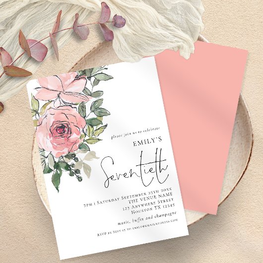 Elegant Blush Florals zeventigste verjaardag Kaart