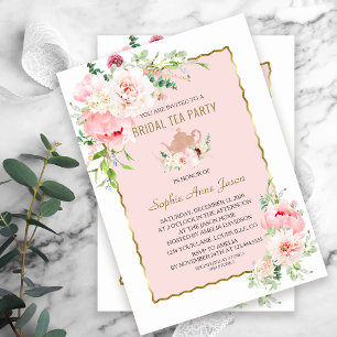 Elegant Blush Flowers Gold Lijst Bridal Tea Party Kaart