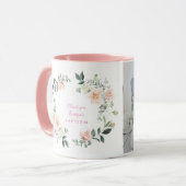 Elegant Blush Flowers Wreatl Photo Baptisme Mok (Voorkant links)