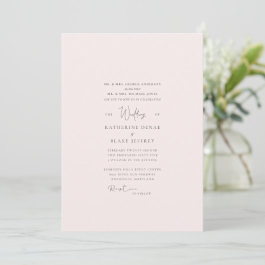 Elegant Blush Formal Wedding Invitation Kaart (Staand voorkant)