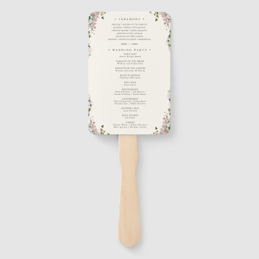 Elegant Blush Garden Wedding Program Handwaaier (Achterkant)
