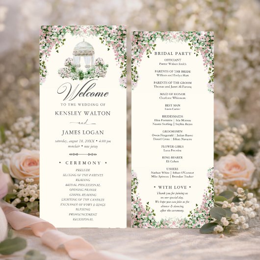 Elegant Blush Garden Wedding Program Programmakaart