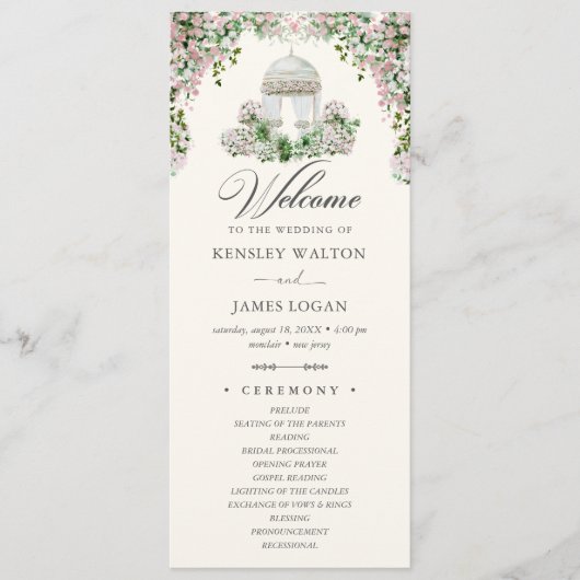Elegant Blush Garden Wedding Program Programmakaart (Voorkant)