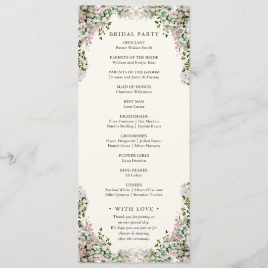 Elegant Blush Garden Wedding Program Programmakaart (Achterkant)