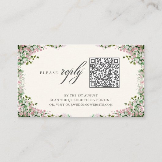 Elegant Blush Garden Wedding QR code RSVP Card Informatiekaartje (Voorkant)