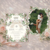 Elegant Blush Garden with Photo Wedding Kaart