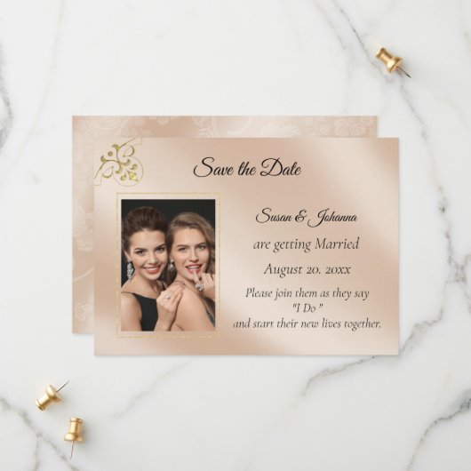Elegant Blush Gay Photo Save the Date (Voorkant / Achterkant in situ)