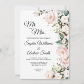 Elegant Blush Gentle Roos Bloemen Bruiloft Kaart (Voorkant)