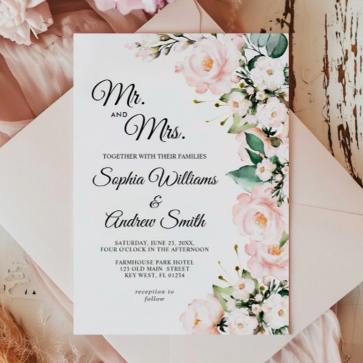 Elegant Blush Gentle Roos Bloemen Bruiloft Kaart