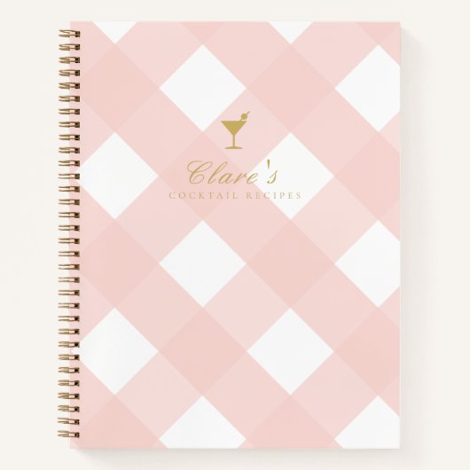 Elegant Blush Gingham Blank Cocktail Recept Boek (Voorkant)