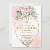 Elegant Blush & Gold Boho Quinceañera Floral Invit Kaart (Voorkant)
