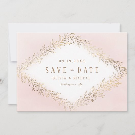 Elegant blush Gold botanical folium save the date (Voorkant)