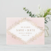 Elegant blush Gold botanical folium save the date (Staand voorkant)