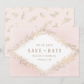Elegant blush Gold botanical folium save the date (Voorkant / Achterkant)