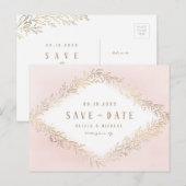 Elegant blush Gold botanical folium save the date Aankondigingskaart (Voorkant / Achterkant)