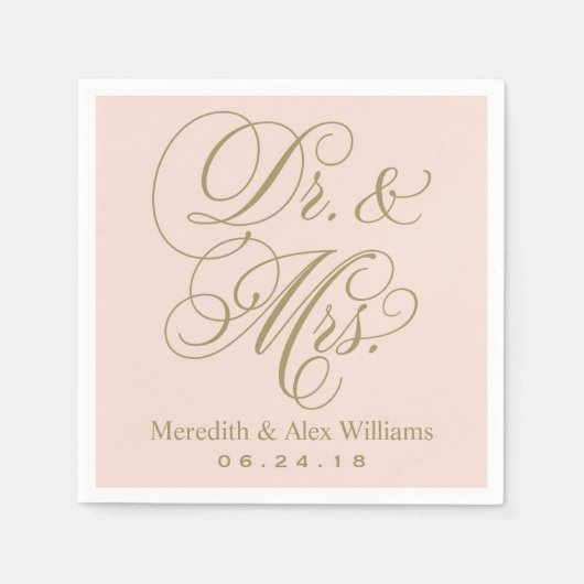 Elegant Blush Gold Dr. en mevrouw Script Monogram Servet (Voorkant)