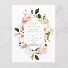 Elegant Blush & Gold Floral Baby shower Uitnodiging Briefkaart