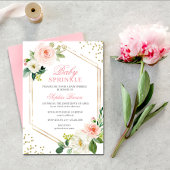 Elegant Blush Gold Floral Baby Sprinkle Brunch Kaart