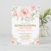 Elegant Blush Gold Floral Greenery Quinceañera Kaart (Staand voorkant)