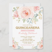 Elegant Blush Gold Floral Greenery Quinceañera Kaart (Voorkant)