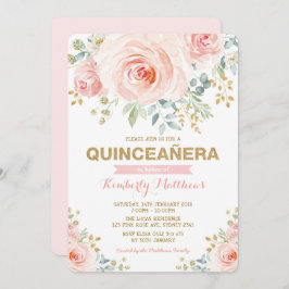 Elegant Blush Gold Floral Greenery Quinceañera Kaart