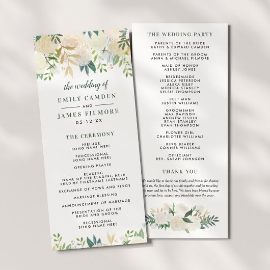 Elegant Blush Gold Floral Greenery Wedding Programmakaart